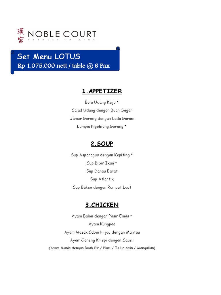 Set Menu Spesial di Lotus Restaurant | PDF