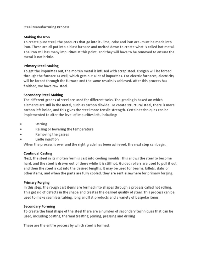 Steel Manufacturing Process Overview | PDF