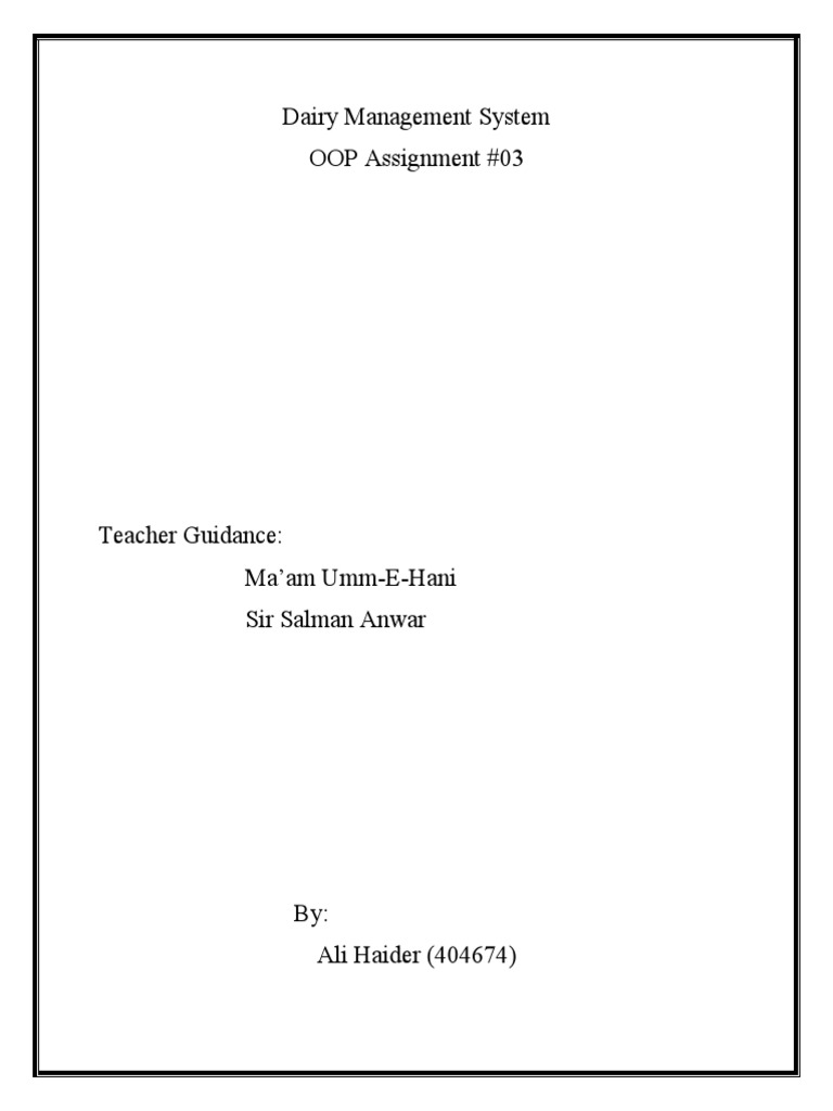 Dairy Management System OOP Assignment #03 | PDF
