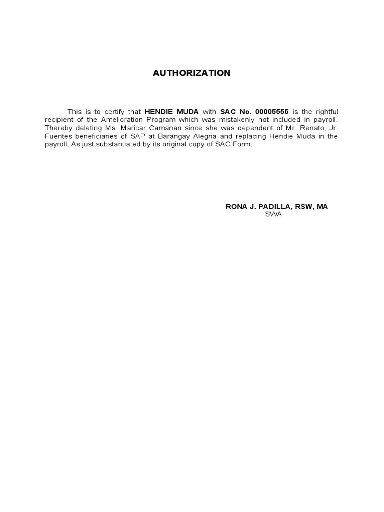 Authorization for Amelioration Program | PDF
