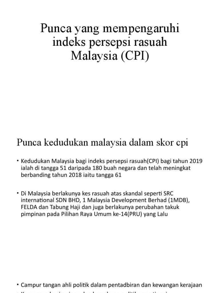 Punca Yang Mempengaruhi Indeks Persepsi Rasuah Malaysia ( | PDF