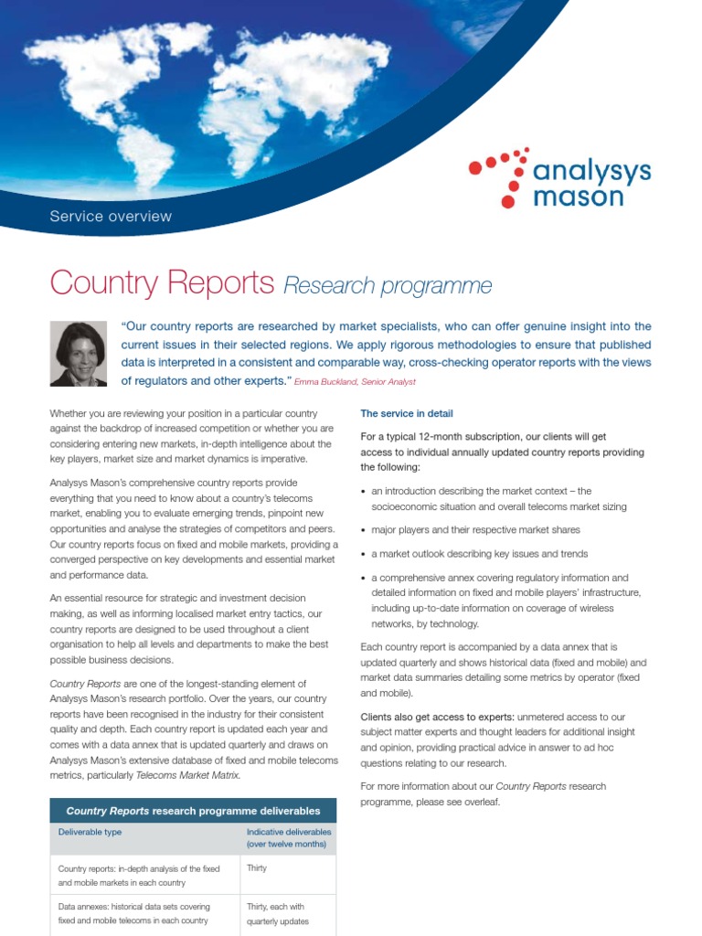 Analysys Mason Country Reports Data Sheet PDF Intelligence Analysis