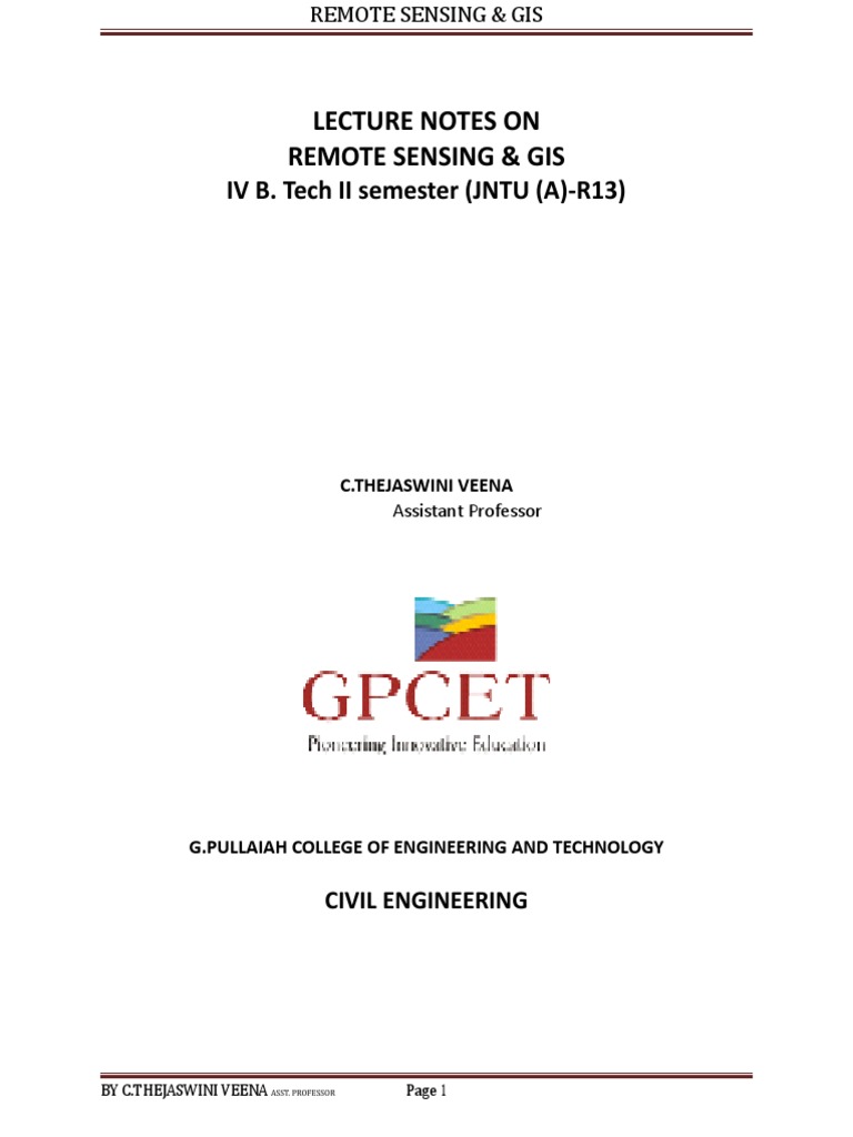 Lecture Notes On Remote Sensing & Gis IV B. Tech II Semester (JNTU (A