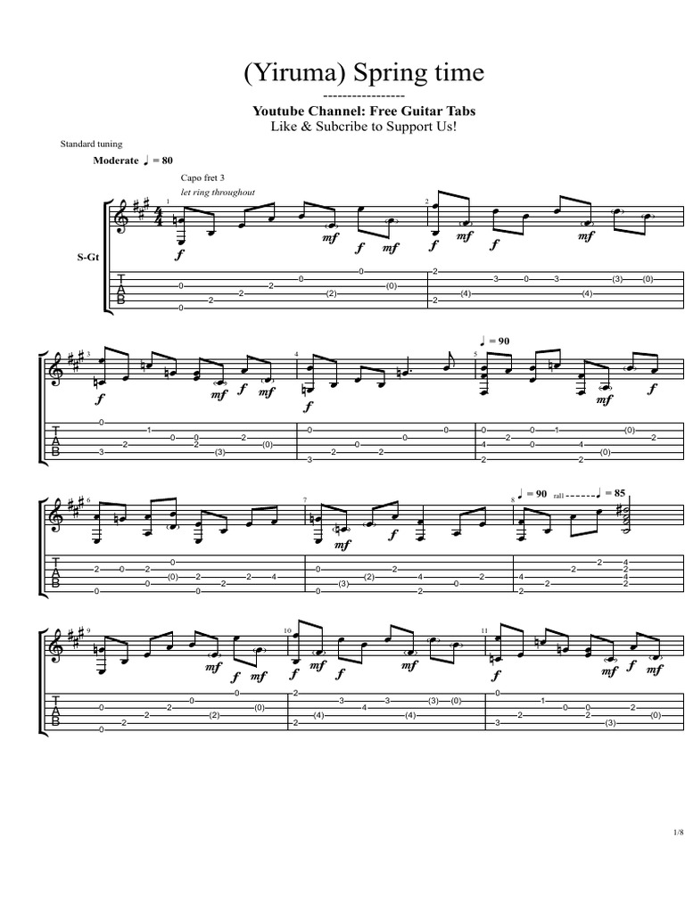 Yiruma's Spring Time Guitar Tabs | PDF | Guitars | Music Technology