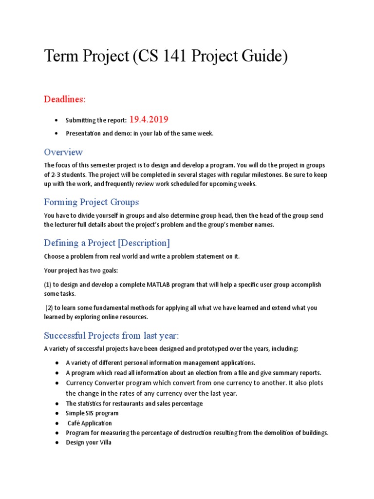 CS 141 Project Guidelines and Milestones | PDF | Design | Communication