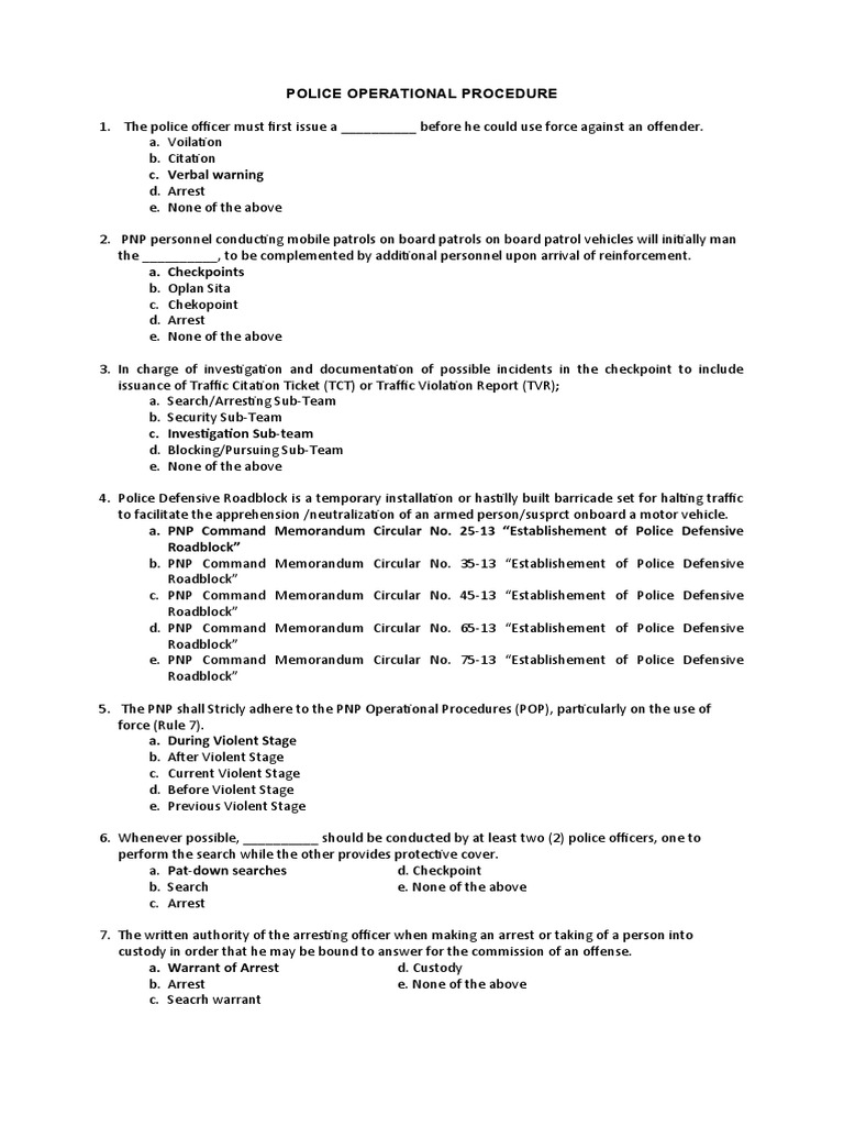 PSBRC POLICE OPERATIONAL PROCEDURE Dr. de Villa PDF Arrest Search Warrant
