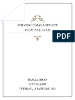 Strategic Management Terminal Exam: Hamza Ihsan SP17-BBA-007 Tuesday, 12 January 2021