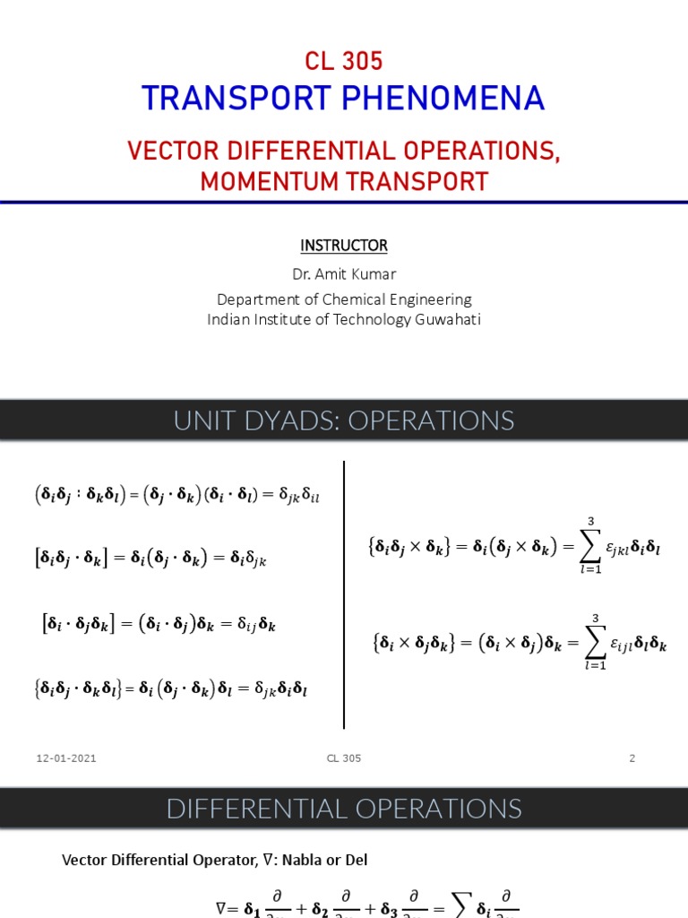 CL 305 Vector Differential Operations, Momentum Transport PDF Diffusion Flux