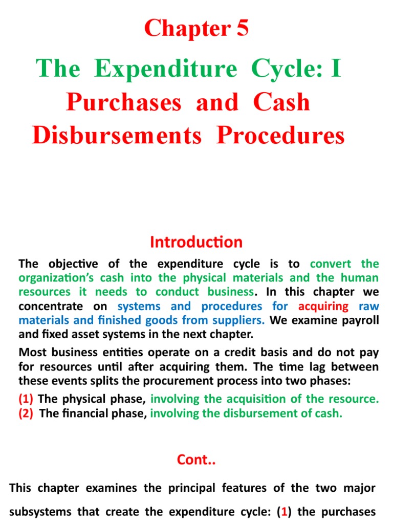 The Expenditure Cycle I Purchases and Cash Disbursements Procedures