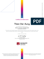 Thaw Dar Aung: Certificate of Achievement