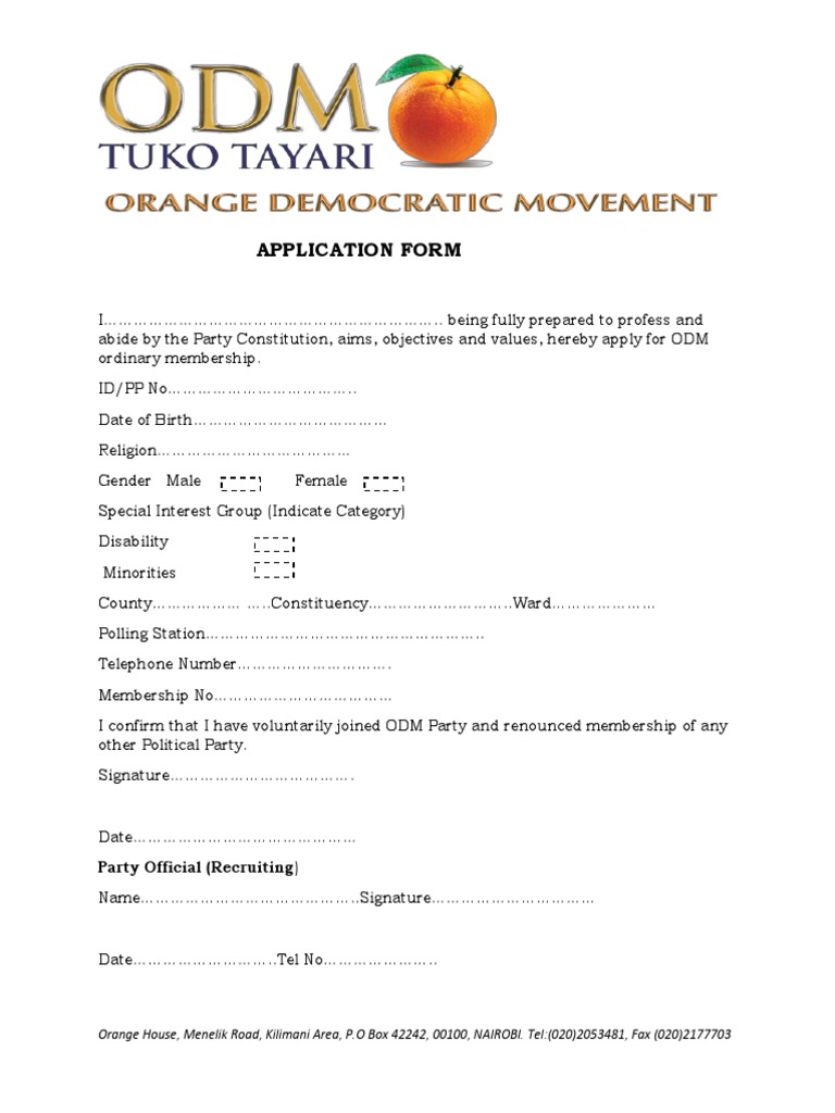 ODM Ordinary Membership Application Form | PDF | Sports & Recreation