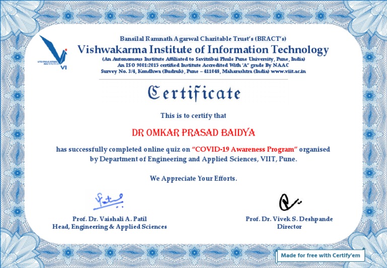 DR Omkar Prasad Baidya Certificates | PDF