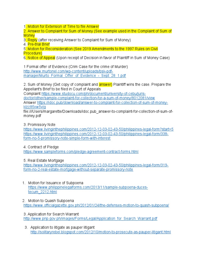 Legal Forms Reviewer PDF Complaint Lawsuit