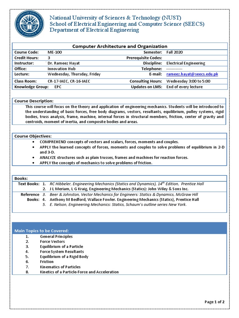 ME-100: Engineering Mechanics Course | PDF | Equations Of Motion | Force