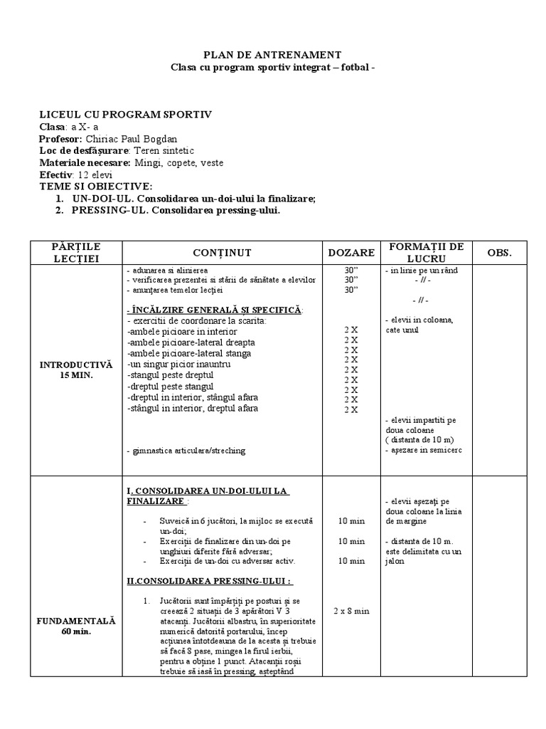 Plan Antrenament Gradul 2 Clasa X | PDF