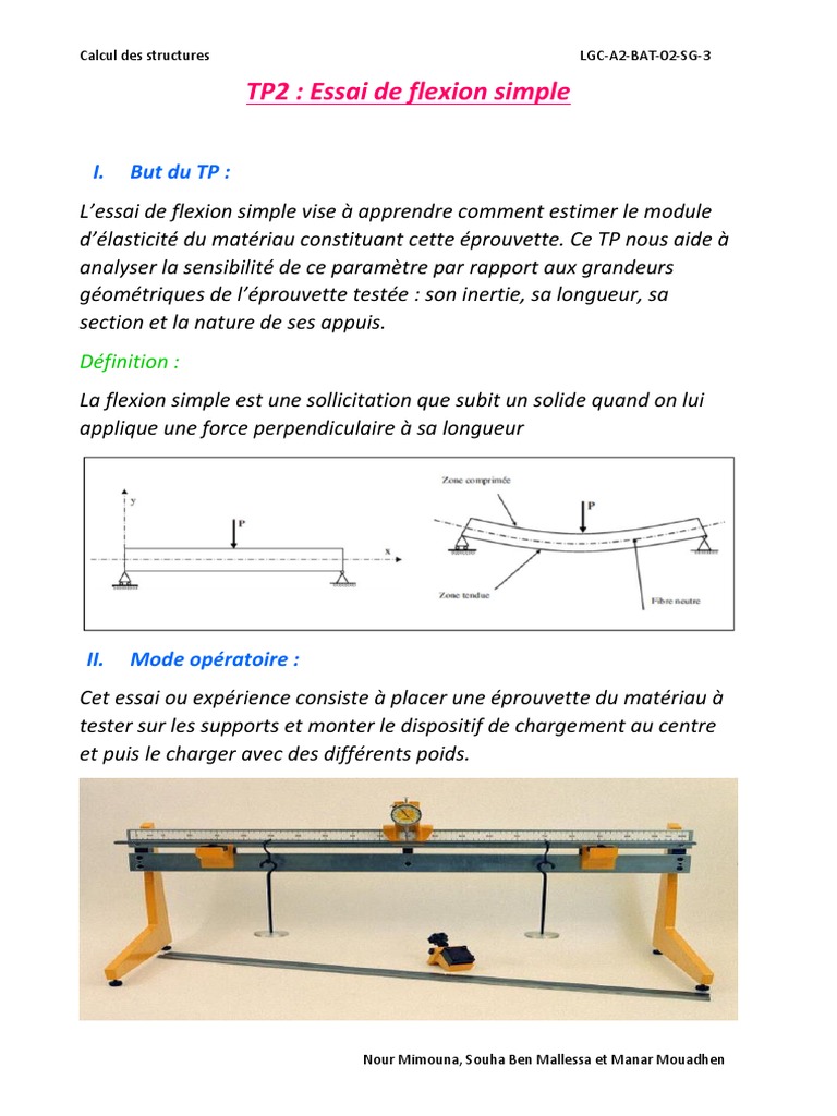 Essai de Flexion Simple et Analyse PDF Flexion (matériau) Module — free download