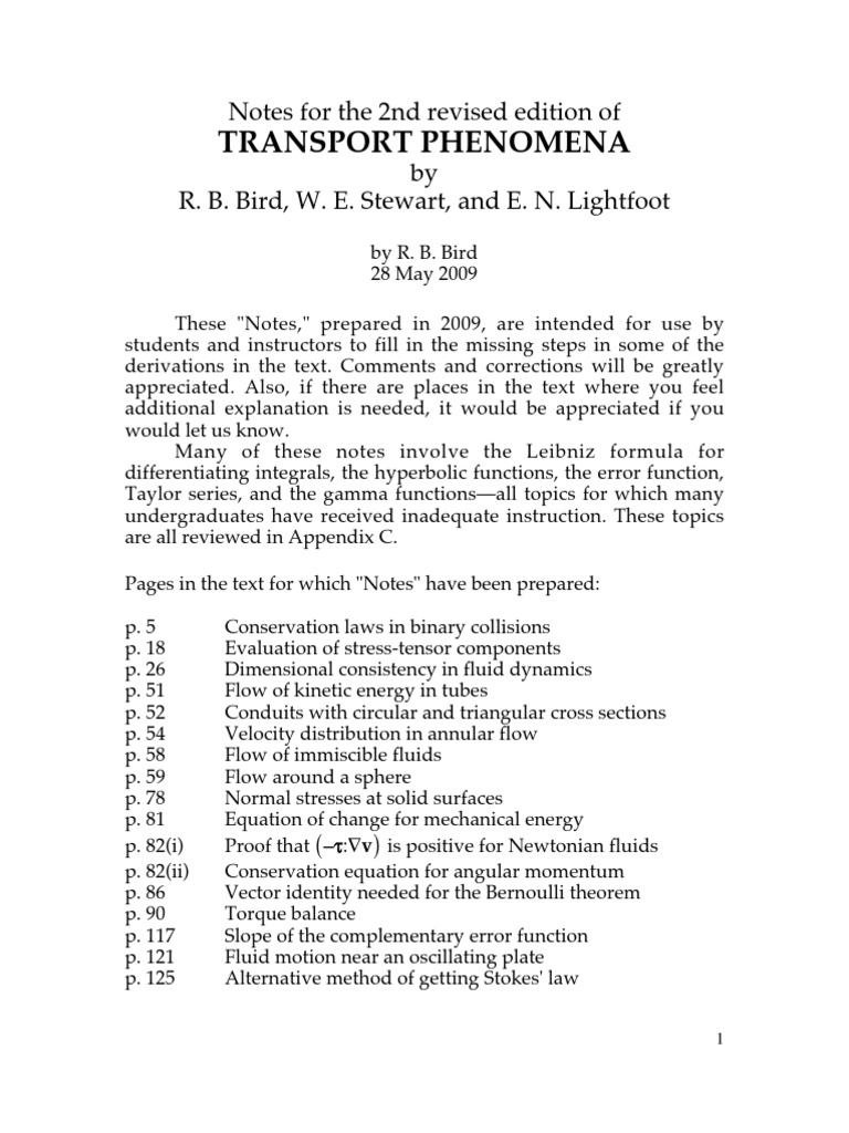 Transport Phenomena Addictional Notes | PDF | Diffusion | Fluid Dynamics