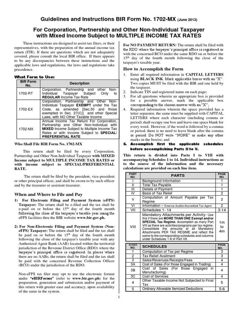 BIR Form 1702-MX Filing Guidelines | PDF | Tax Deduction | Corporate ...