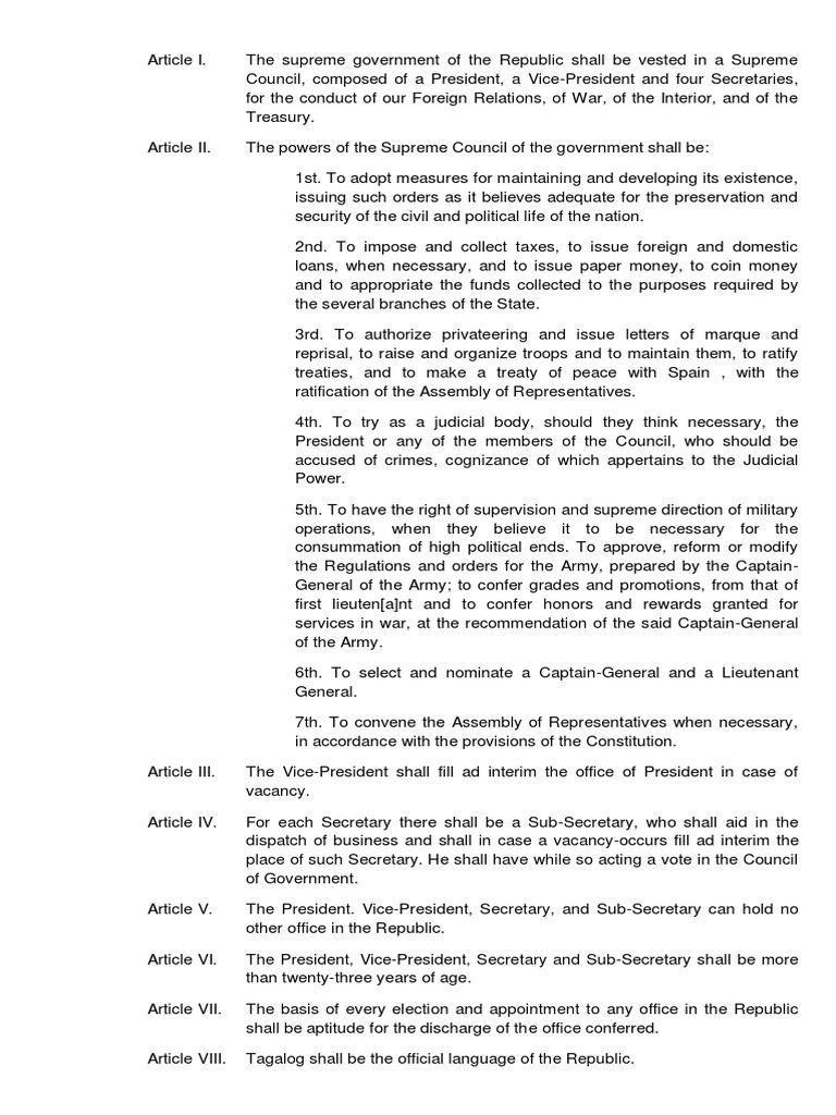 1897 CONSTITUTION (Biak Na Bato) PDF Presidents Of The United