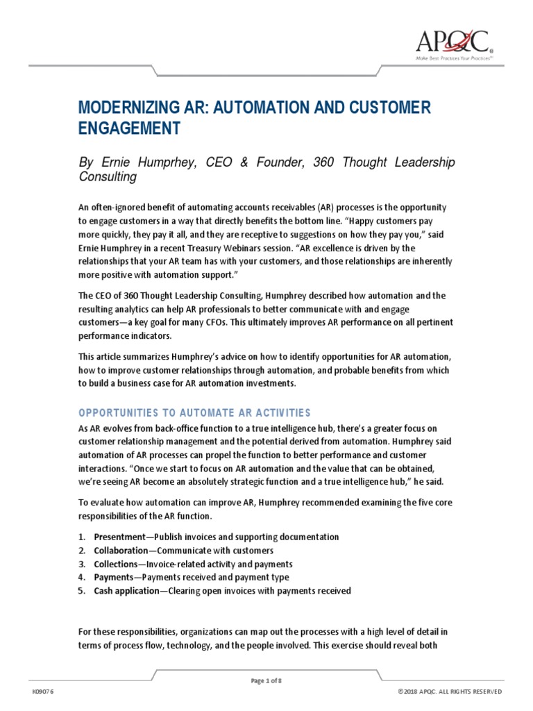 Modernizing Ar: Automation and Customer Engagement | PDF | Customer ...