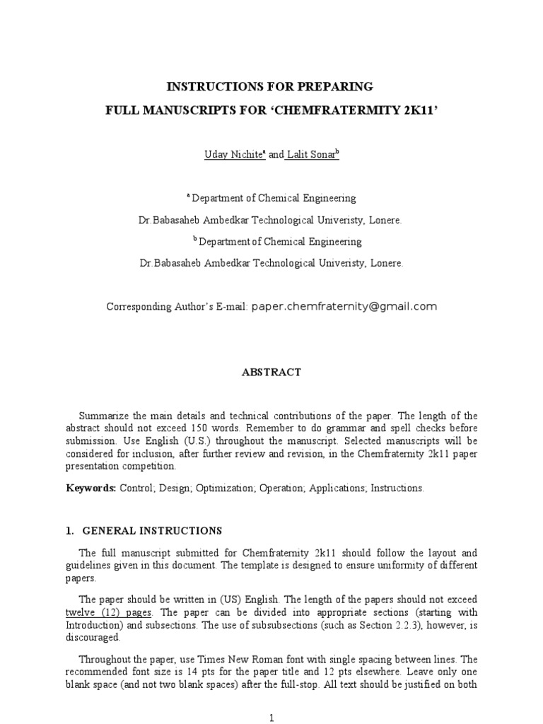 Instructions For Preparing Full Manuscripts For Chemfratermity 2K11 ...