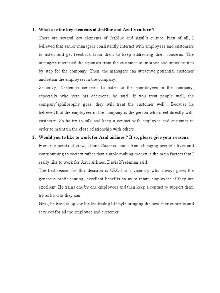 What Are The Key Elements of Jetblue and Azul'S Culture ? PDF