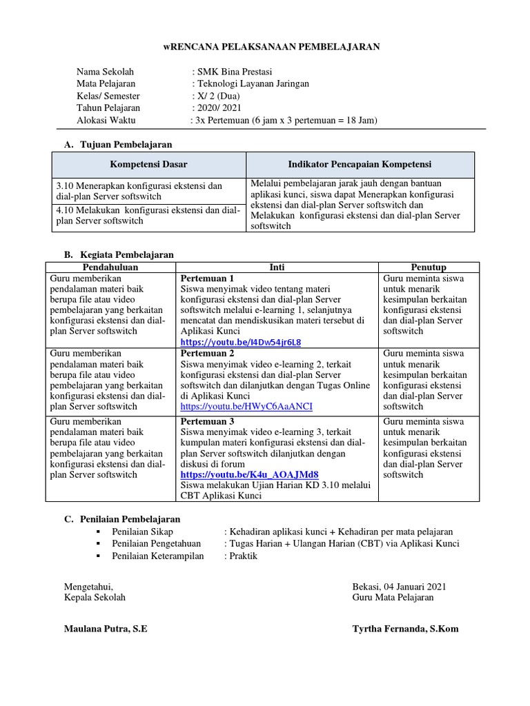 Rpp 3 10 Menerapkan Konfigurasi Ekstensi Dan Dial Plan Server Softswitch Pdf