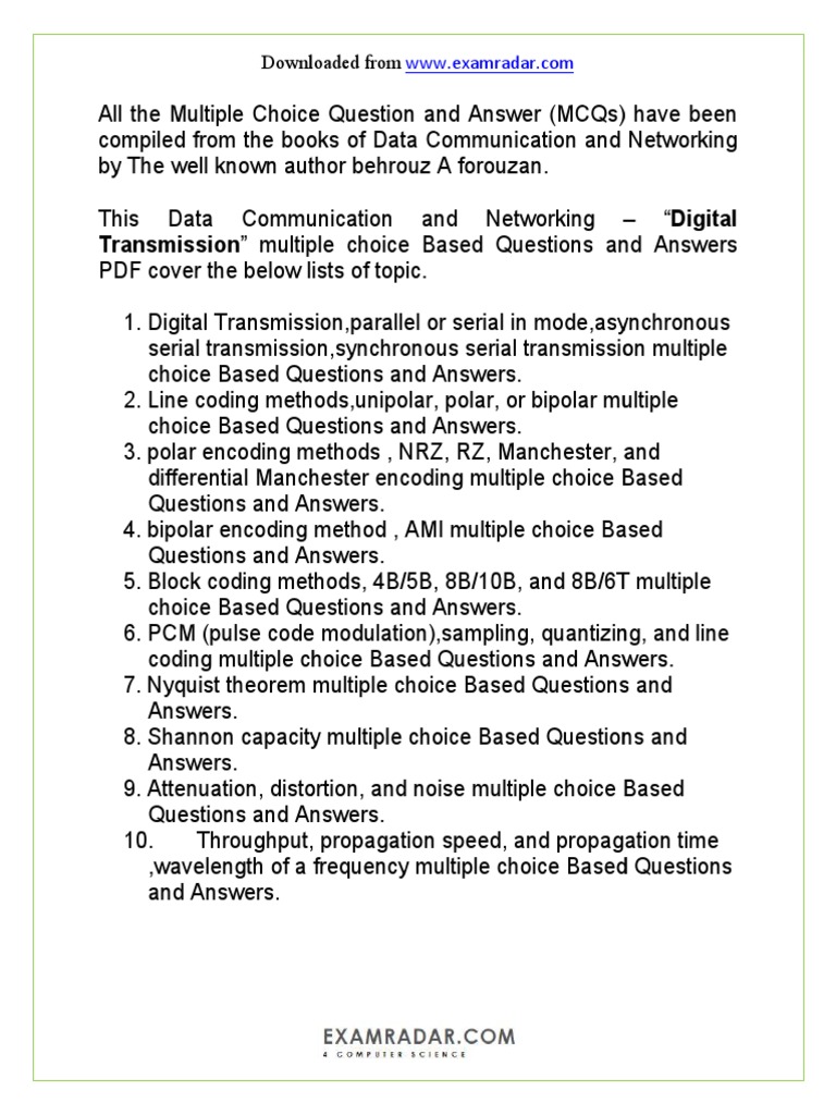 CH 4 Digital Transmission Media Multiple Choice Questions and Answers
