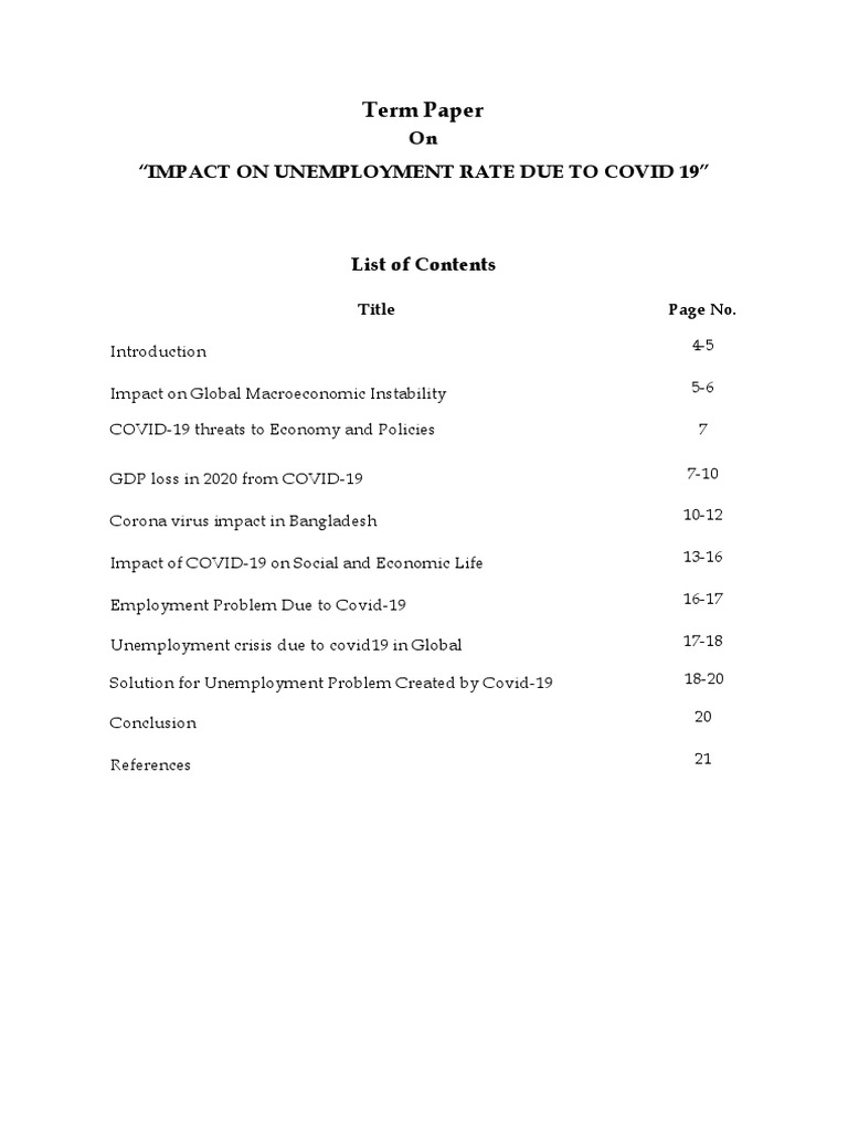 Term Paper On Impact On Unemployment Rate Due To COVID 19 | PDF ...