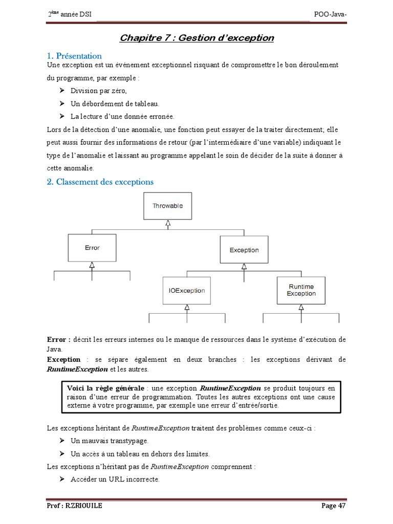 Gestion des exceptions en Java | PDF | Java (Langage de programmation ...