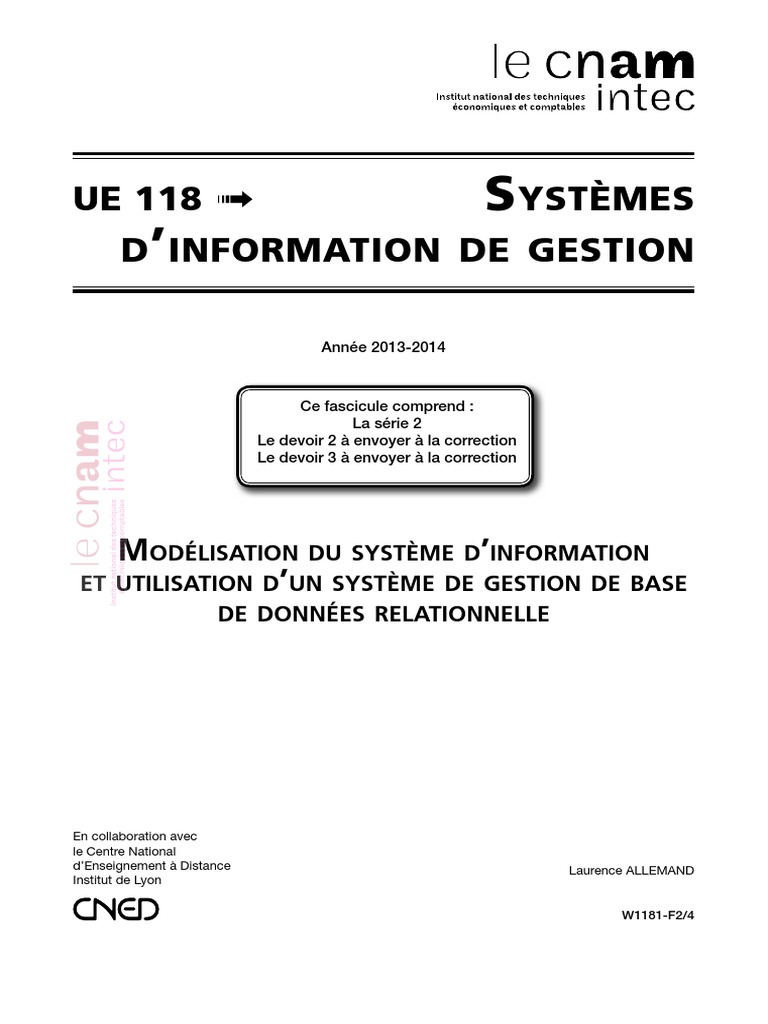 Comment Conserver Une Valeurs Dans Un Extrait De Schéma Relationnel UE 118 Systemes D'information de Gestion Série 2 | PDF | Base de données  relationnelle | Microsoft Access