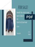 For Sale!: Beautiful Blue Striped Sweater, Made of Alpaca Wool, Medium Size. Perfect For Fall and Winter