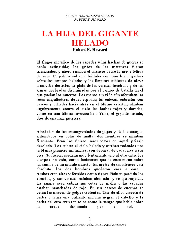Robert E. Howard La Hija Del Gigante Helado PDF Conan el bárbaro Pelo