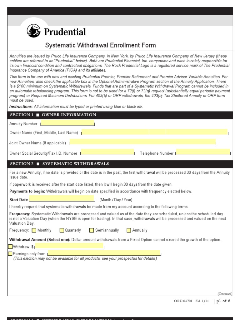 Prudential Systematic Withdrawal Form Withholding Tax Tax In