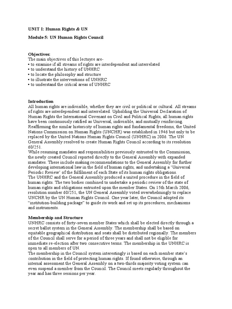 Overview of the UN Human Rights Council | PDF | Human Rights | United ...