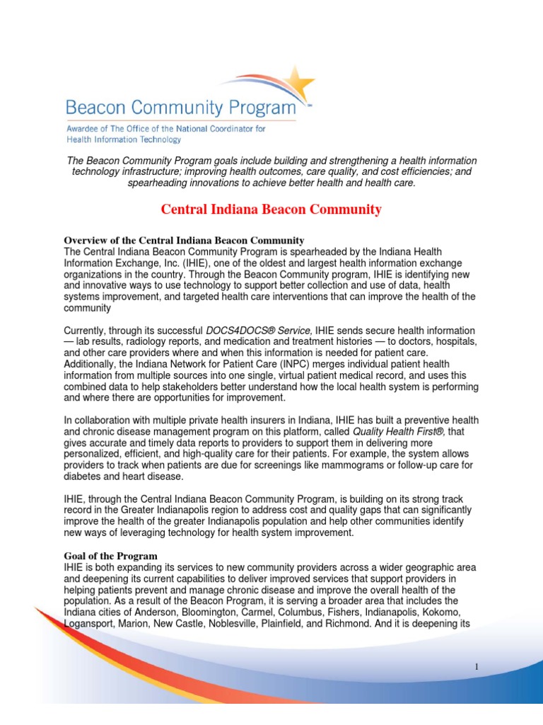 Central Indiana Beacon Community | PDF | Health Informatics ...