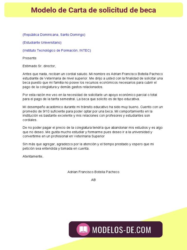Carta de Solicitud de Beca Escolar | PDF