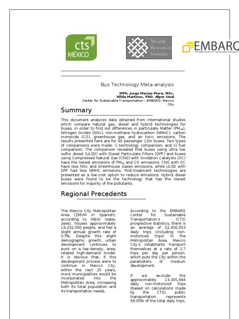 Bus Technology Meta-Analysis: Center For Sustainable Transportation ...
