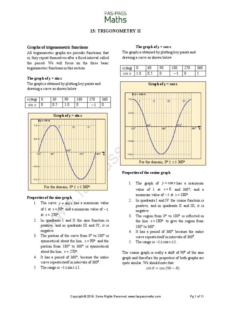 13: Trigonometry Ii: Graphs of Trigonometric Functions | PDF ...