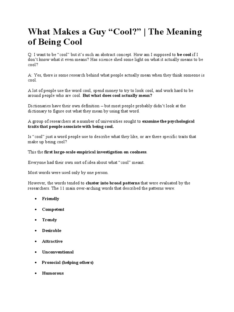 What Makes A Guy "Cool?" The Meaning of Being Cool PDF Human