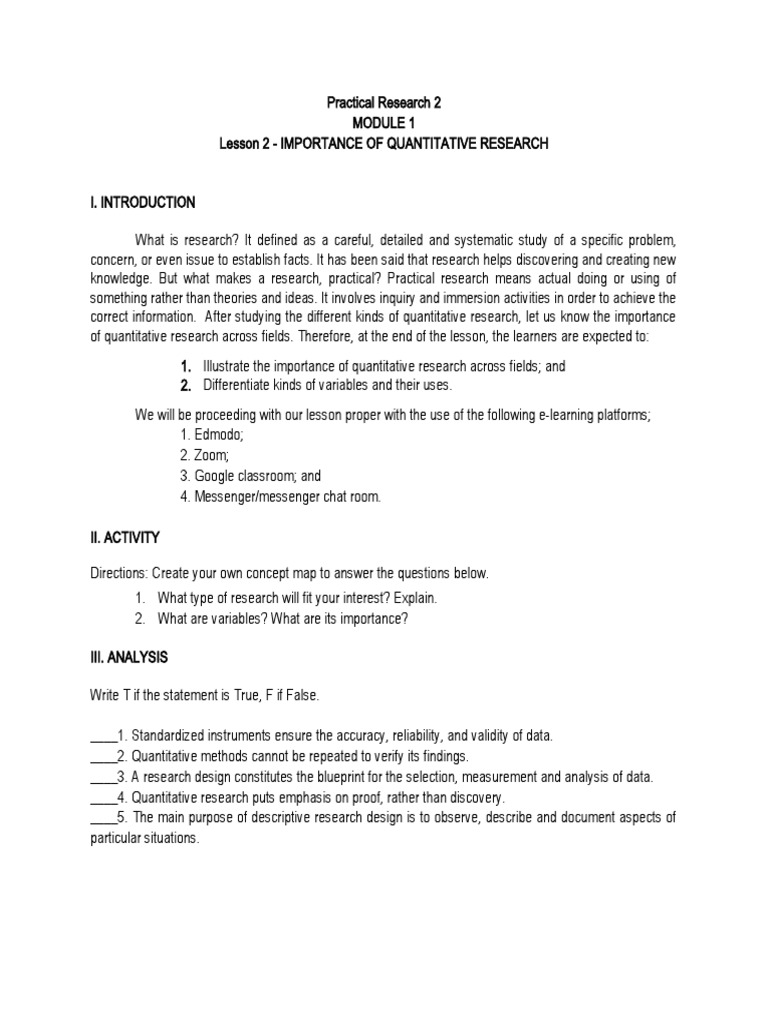 Module 1 Lesson 2 Importance Of Quantitative Research Pdf