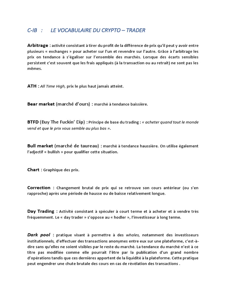 Vocabulaire Tradeur | PDF | Opérateur de marché | Crytomonnaies