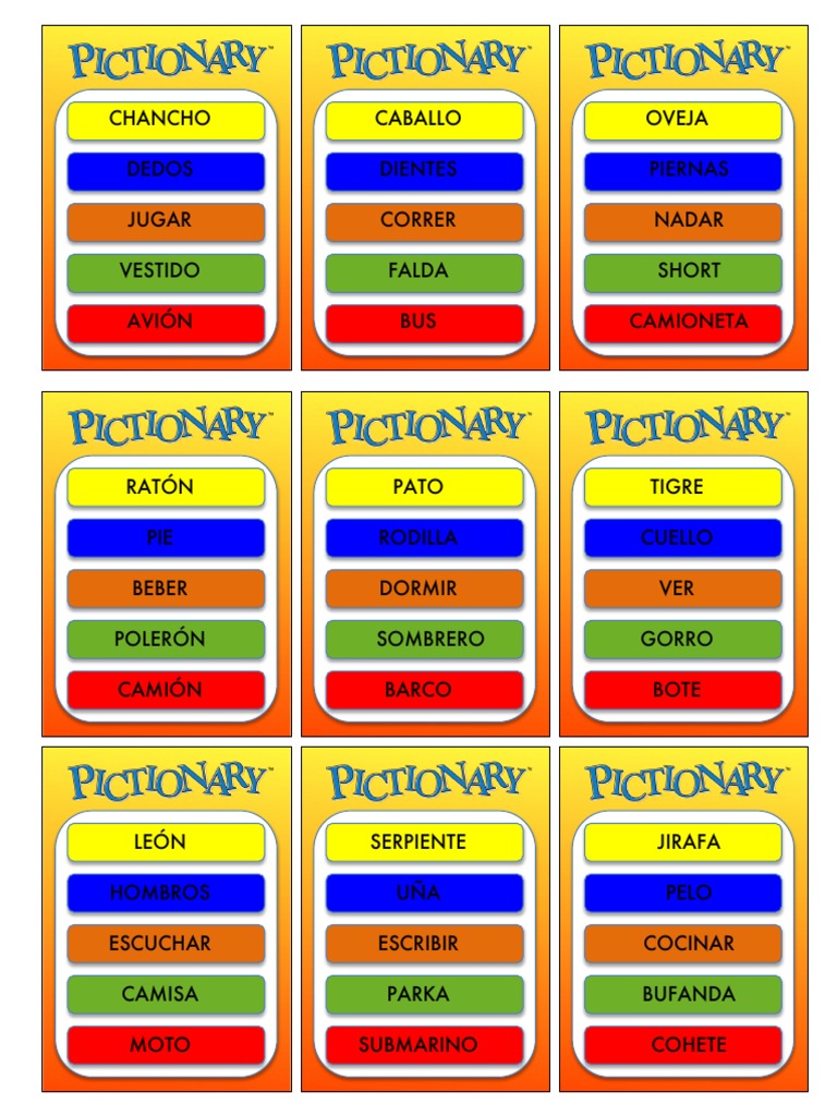 Palabras De Pictionary Para Imprimir