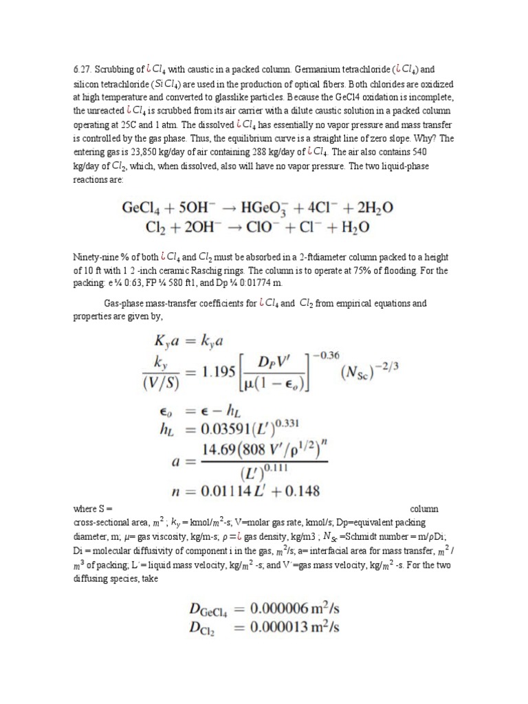 Ejercicio 6.27 Separation Process Principles | PDF | Chlorine | Gases