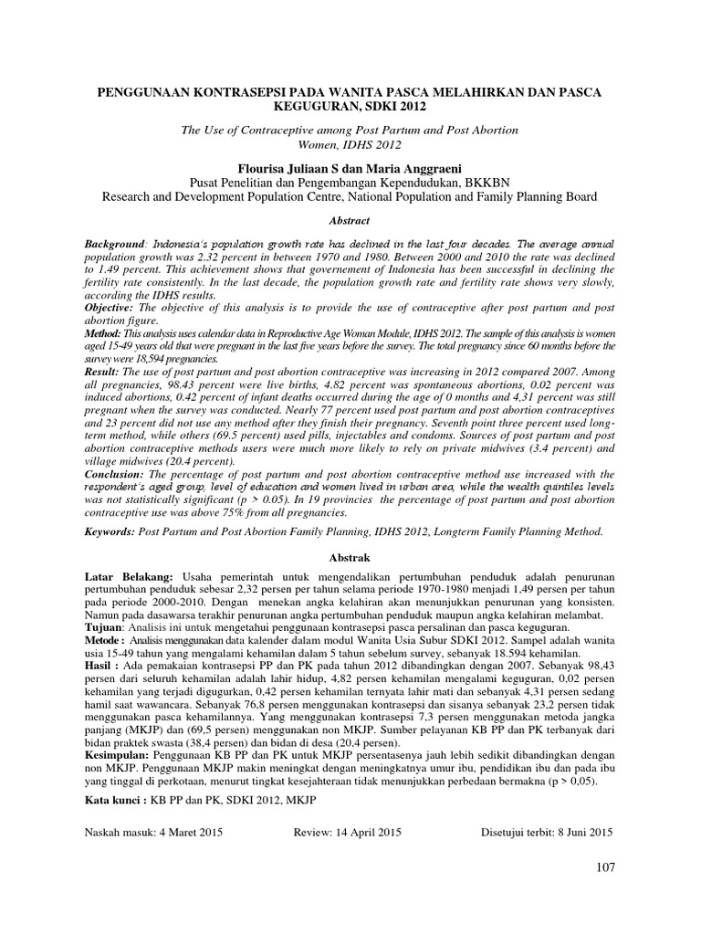 Contraceptive Use Postpartum in Indonesia | PDF | Birth Control | Human ...