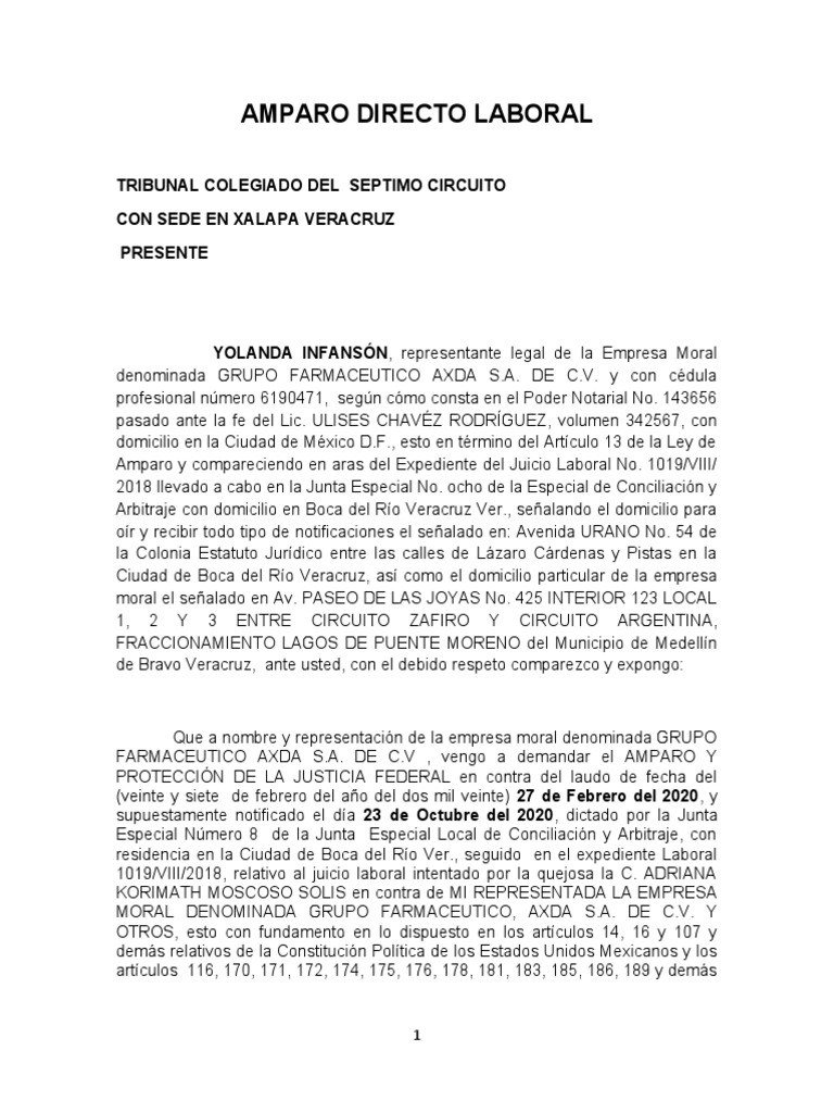 Amparo Directo Laboral | Descargar gratis PDF | Caso de ley | Debido al ...