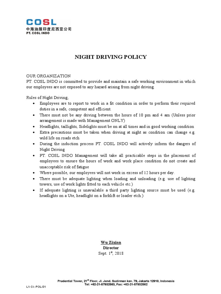 Night Driving Safety Policy | PDF