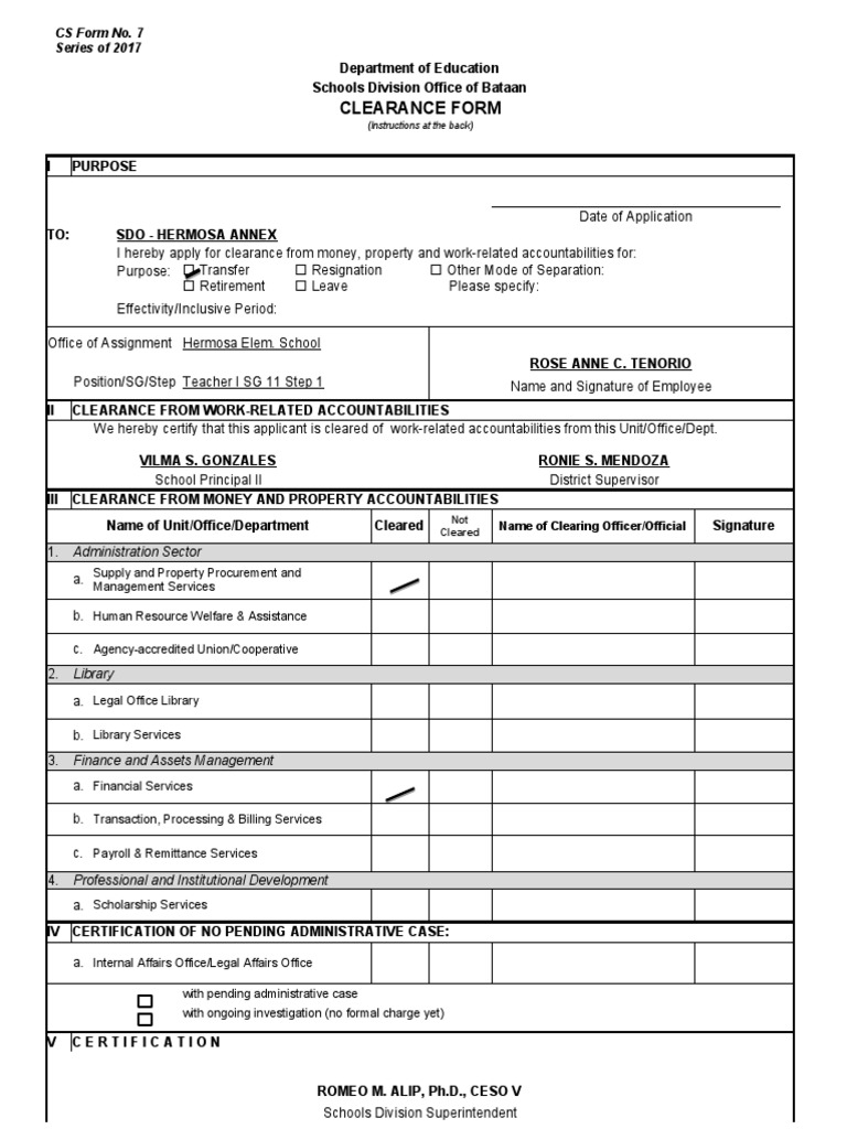 Clearance Form CS Form No. 7 Series of 2017 PDF Economies Business