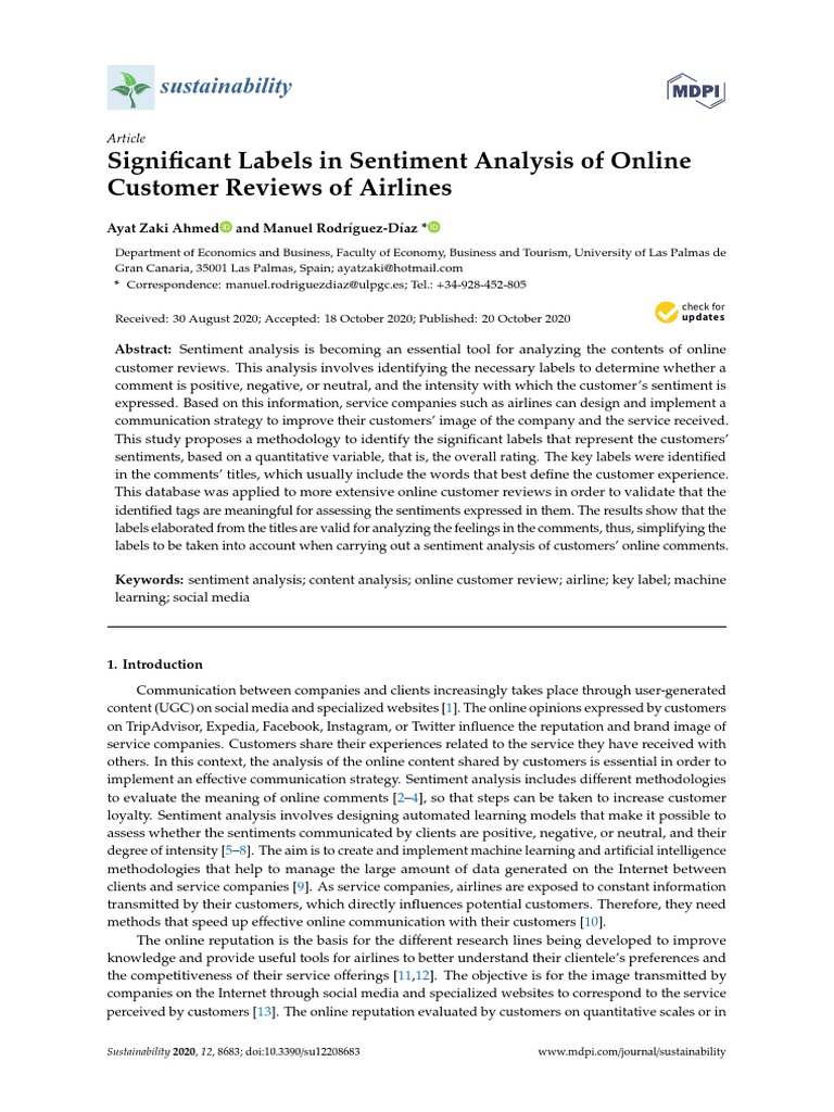 Significant Labels in Sentiment Analysis of Online Customer Reviews of ...