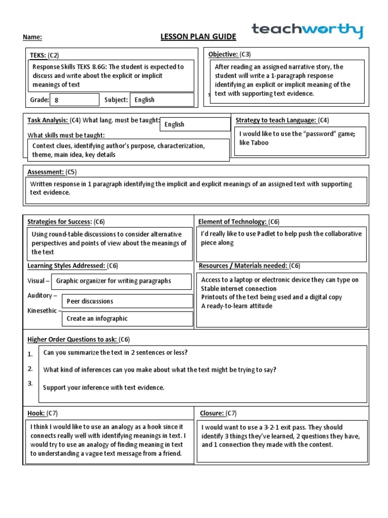 Lesson Plan Guide Garcia | PDF | Lesson Plan | Human Nature